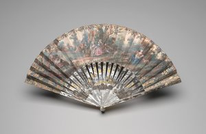 带有田园风光的折扇，约1740-60年（双面纸上的水粉，珍珠母贝，烫金和粘贴宝石） 作者 未知艺术家