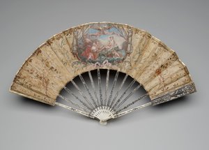 约1770年代至80年代维纳斯诞生的折扇（单丝水粉，稻草，黄铜，金属线，骨头，烫金，珍珠母和糊状宝石上的水粉） 作者 未知艺术家