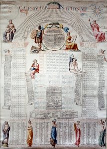 法国大革命：从 1792 年 12 月 31 日开始计算三十年的国家日历。 雕刻 1792 年巴黎，卡纳瓦莱博物馆 作者 未知艺术家