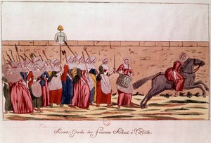 1789 年法国大革命：1789 年 10 月 5 日前往凡尔赛宫的前卫女性。18 世纪的版画。 巴黎，B.N. 作者 Unknown artist