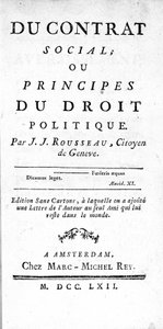 让-雅克-卢梭（1712-1778）的《社会契约或政法原则》的封面，1762年在阿姆斯特丹印刷。 作者 未知艺术家