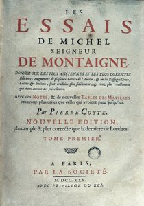 法国作家和人文主义者米歇尔·德·蒙田（1533-1592）的“Les essays”卷首画。 1725 年巴塞罗那。 加泰罗尼亚图书馆 作者 未知艺术家
