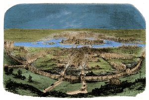 巴黎全景，菲利普·奥古斯特 (Philippe Auguste) 下的围栏，雕刻 19 世纪 作者 未知艺术家