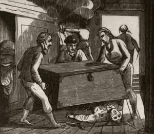 “戈登和他的同伴用一个大箱子将法国船长压死”，c.1836 作者 未知艺术家