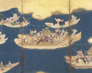 日吉山？庆典（纸本水墨、彩色和金箔，六扇屏风） 作者 未知艺术家