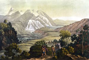 Humboldt 和 Bonpland 乘坐搬运椅穿越昆迪乌山。 从亚历山大·冯·洪堡 (Alexandre de Humboldt 作者 未知艺术家