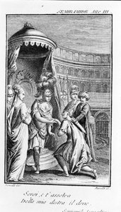 Illustration of Sémiramis, opera by Antonio Salieri (1750 - 1825). Booklet by Pierre Metastase (or Pietro Metastasio). Act III, last scene. 作者 未知艺术家