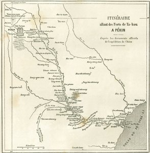 Itinerary along the Hai He River near Tien Tsin (Tien-Tsin, Tianjin) to Pekin (Beijing), China. Carte, in “” Le Tour du Monde, Nouveau journal des Voyages””, edited by Edouard Charton, Paris 作者 未知艺术家