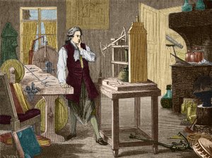 詹姆斯-瓦特研究纽科门机器的完善（1767年）（蒸汽机）--载于《科学专辑；杰出的科学家；伟大的发现》1896。 作者 未知艺术家