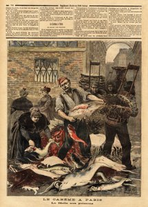 巴黎的鱼市。 雕刻在“”Le petit journal”””4/03/1893。 塞尔瓦收藏。 作者 未知艺术家
