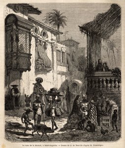 位于圣奥古斯丁的La casa de la Merced（现为Mercy Street），是美国（美国）最古老的城市，由西班牙人于1565年建立； 城市的主要街道，小而人口稠密，有各种动物和各种美国t的奇异融合 作者 未知艺术家