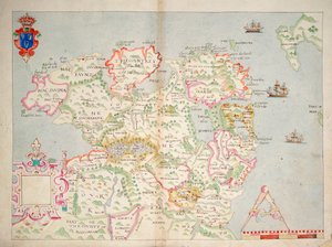 爱尔兰北部地图，约 1600 年（铺在亚麻布上） 作者 未知艺术家