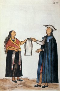 印第安人之间的婚姻安排，关于新娘装束的谈判，出自《秘鲁特鲁希略》或《Códice Martínez Compañón》一书，特鲁希略主教巴尔塔扎尔·马丁内斯·康帕尼翁·布扬达 (1782-1785) 作者 未知艺术家