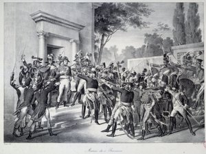 拿破仑-波拿巴（1769-1821）的将军和军官们在18布鲁迈的早晨7点左右举行会议 拿破仑-波拿巴在五角理事会（salle des 500）的18布鲁迈政变（9/11/1799）结束了Directoi 作者 未知艺术家