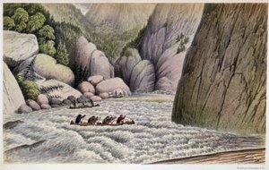 划独木舟下降急流的人：“在第四急流处逃脱””-在“拉布拉多半岛的探索”中，Hind，伦敦 作者 未知艺术家