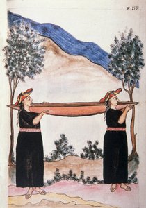 莫约班巴印第安人穿着独木舟，出自《秘鲁特鲁希略》或《Códice Martínez Compañón》一书，特鲁希略主教巴尔塔扎尔·马丁内斯·康帕尼翁和布扬达（1782-1785） 作者 未知艺术家