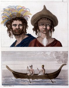 Native to Easter Island (Rapa Nui) in Polynesia, members of the Long Ears clan. Downstairs, one of their boat. - in “” The Old and Modern Costume””” by Jules Ferrario 作者 未知艺术家