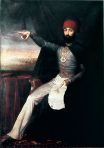 奥斯曼帝国：苏丹马哈茂德二世肖像（1784-1839）”“代表指着他的手指可能是为了表示屠杀禁卫军的命令。 无名油画。 1808-1839 伊斯坦布尔，托普卡匹萨拉伊博物馆，土耳其 作者 Unknown artist