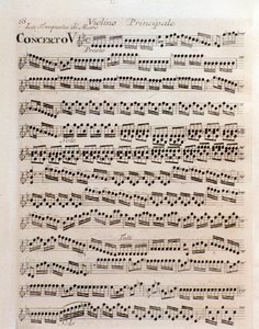 安东尼奥·维瓦尔第（Antonio Vivaldi）的《和声与发明的审判》中第五场音乐会小提琴乐谱页面 作者 未知艺术家