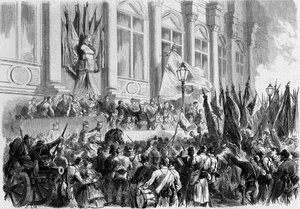 巴黎公社公社：1871 年 3 月 26 日在市政厅广场酒店宣布公投结果。 作者 未知艺术家