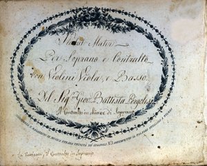 让·巴蒂斯特·佩尔戈莱塞 (Giovanni Battista Pergolesi, Jean-Baptiste) 1710-1736 年对“Stabat Mater”的划分。 "" Stabat Mater 为女高音和女低音配小提琴、中提琴和贝斯。"" 作者 未知艺术家
