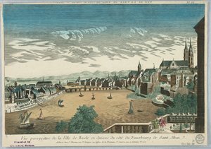 偷窥，Vue Perspective de la Ville de Basle en Suisses du Cote du Fauxbourg de Saint Alban，第 33 号 作者 未知艺术家