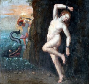 Persee et Andromede - Perseus and Andromeda par Anonymous, 约1600 - 木板油画，62x65,4 - Ptuj Ormo_地区博物馆 作者 未知艺术家