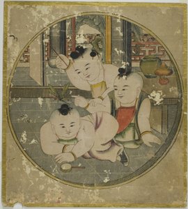 螳螂和三个孩子的图片 蟷螂三童図 (Tourou sandou zu) 作者 未知艺术家