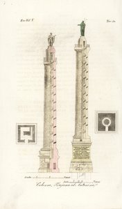 Trajan柱和Marcus Aurelius柱的平面图和立面图 作者 未知艺术家