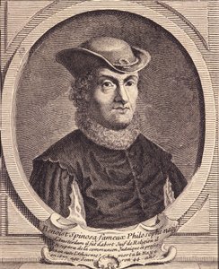 巴鲁克·斯宾诺莎 (1632-1677) 的肖像，荷兰哲学家，也被称为 Bento de Espinosa 或 Benedictus de Spinoza 或 Benoit de Spinoza。 18 世纪的雕刻。 作者 未知艺术家