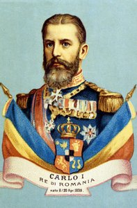 罗马尼亚国王查理一世 (Carol I) (1839-1914) 的肖像。 19 世纪的彩色平版印刷术 作者 未知艺术家