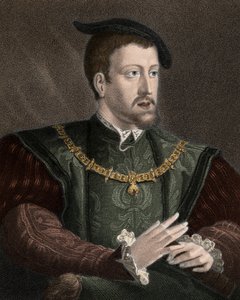 查理五世 (1500-1558) 与金羊毛勋章项链的肖像 - 查尔斯五世 (1500-1558) 脖子上戴着金羊毛勋章链 - 雕刻 - 19 世纪 作者 未知艺术家