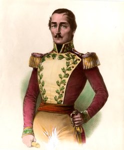 桑坦德将军 (Francisco de Paula) (1782-1840) 的肖像，哥伦比亚军人和政治家，1819 年独立的英雄。 1836 年私人收藏的雕刻 作者 未知艺术家