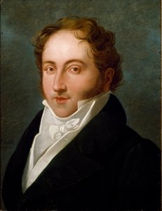 焦阿基诺（Gioacchino）罗西尼（1792-1868）的肖像，意大利作曲家无名氏绘画。 1818 年博洛尼亚，公民音乐书目博物馆 - 意大利作曲家焦阿基诺·罗西尼（1792-1868）的肖像。 匿名绘画 1818 年。 Civico Museo Bibliografi 作者 未知艺术家