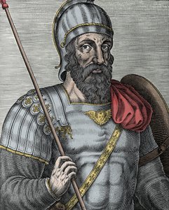Godfrey of Bouillon (Godefroy de Bouillon) 的肖像 (1040/61-1100)，法兰克骑士，第一次十字军东征的领导人之一 - 雕刻 16 世纪 作者 未知艺术家