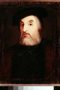 西班牙墨西哥征服者 Hernan Cortes (1485-1547) 的肖像。 无名画。 马德里，国家图书馆。 作者 未知艺术家