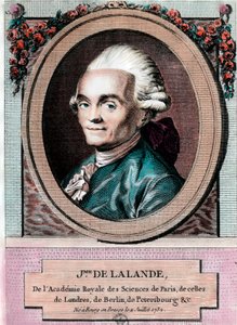 Jean Jerome Lefrancois de Lallande (1732 - 1807) 的肖像，法国天文学家。 18 世纪的雕刻。 私人收藏。 作者 未知艺术家