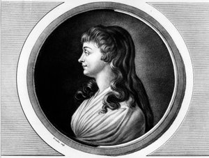 罗兰-德-拉普拉蒂埃（Roland de La Platiere）的妻子玛丽-让娜-佩利邦（Marie-Jeanne Phelippon）的肖像，她被称为 "罗兰夫人"（1754-1793）。雕刻在 "法国革命历史绘画全集，共三卷 "中。1804. 作者 未知艺术家