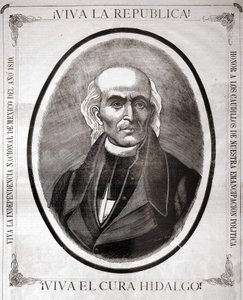 米格尔-伊达尔戈-科斯蒂利亚（1753 - 1811）的肖像，墨西哥牧师（1810年他宣布了国家的独立）。19世纪末为纪念他而制作的雕刻。 作者 未知艺术家