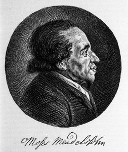 摩西 (Moses) Mendelssohn (1729 - 1786) 的肖像，现代犹太教的哲学家和真正的创始人。 音乐家费利克斯·门德尔松的祖父。 作者 未知艺术家