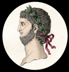 Nero Claudius Caesar Augustus Germanicus（公元 37-68 年）的肖像，罗马皇帝。 19 世纪的雕刻。 作者 未知艺术家
