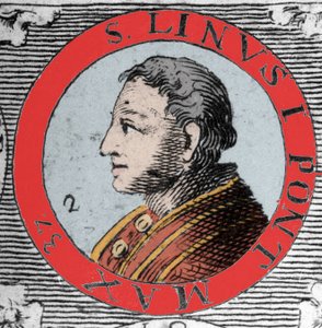 罗马教皇林 (Linus, San Lino) 和彼得继任者的肖像。 1世纪。 19 世纪的雕刻。 作者 未知艺术家