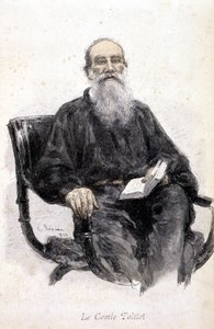 托尔斯泰肖像，1888 年版画。 作者 未知艺术家