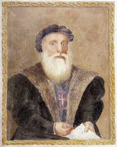 Vasco da Gama 的肖像——在“葡萄牙亨利王子的生活，航海家姓氏”中，理查德·亨利·梅杰 (Richard Henri Major) 作者 未知艺术家