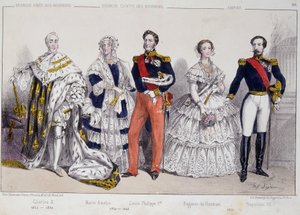 波旁王朝的肖像。 从左到右：查理十世（1757-1836）、玛丽·艾米莉（1782-1866）、路易·菲利普一世（1773-1850）、尤金妮·德·古兹曼（1826-1920）和拿破仑三世（1808-1873）。 作者 未知艺术家
