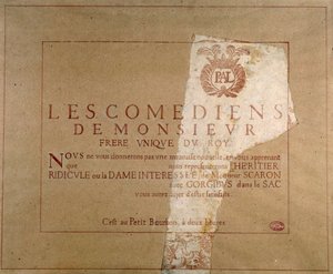 戏剧公司 "Les comediens de Monsieur "的海报，宣布保罗-斯卡隆的 "L