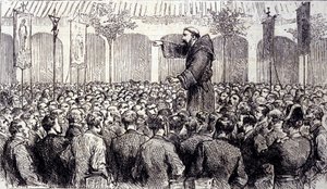 一位卡普钦修士对来到比利牛斯山的卢尔德的佩兰的预言，1858年圣母在那里向贝尔纳黛特-苏比鲁（1844-1879）显现，现在是朝圣的地方。1877年的雕版画 作者 未知艺术家