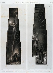 孟菲斯金字塔：大金字塔上部画廊的视图，取自上下轴承 - 在“埃及描述”中，帝国版 作者 未知艺术家