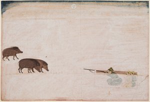 琥珀的拉姆-昌德拉贾斯坦（1667-88 年在位）狩猎野猪 作者 未知艺术家