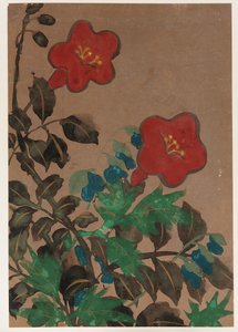 红色和蓝色的花朵和叶子 作者 未知艺术家